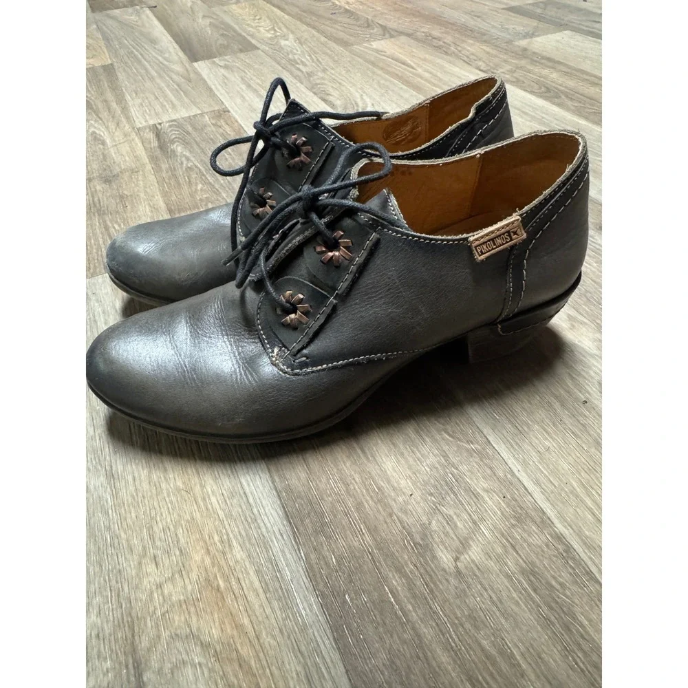 Pikolinos Rotterdam Women Grey Leather Lace Up Oxford Heels Shoes EU 38